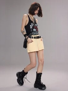 SHEIN EZwear Women's Summer Cowgirl  Western Wear Boho  Grunge Streetwear Linen Textured Double Waistband  Track Shorts