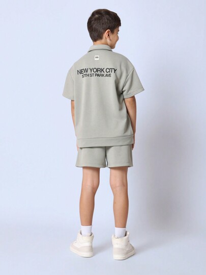 SUMWON Nyc Street Style Two-Piece Loungewear Set With Signature Park Avenue Print, Athleisure Sport Casual Summer Shorts Matching Set, Preppy Urban Fashion