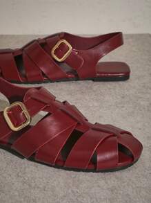 SHUZIA Women Everyday Fashionable Fashion Fisherman Burgundy Comfortable Flat Sandals - Burgundy - View 5