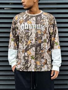 INAWLY Men's Personalized Stylish Camouflage Patchwork T-Shirt, Spring/Autumn - Multicolor - View 1