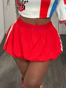 BamGleam Women's Color Block Striped Mini Bubble Skirt
