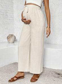 SHEIN Vacation BOHO Bowknot Decor Solid Color Maternity Pants - Green - View 5
