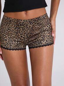SHEIN BAE Quần short ren họa tiết da báo thời trang cho nữ - màu nâu - Xem 1