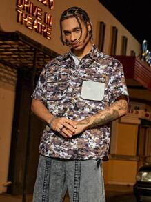 PAVTROS 男式迷彩印花工装口袋短袖衬衫 - 彩色 - 查看 3