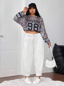 Firerie Quần Jeans Co Giãn Lưng Cao Xếp Ly Có Chi Tiết Viền Cuộn Size Lớn - trắng - Xem 4