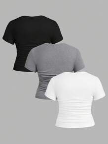 SHEIN EZwear 3件套大码休闲修身T恤 - 彩色 - 查看 2