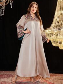 Al Najma Plus Size Women's Arabic Style Long Dress, Minimalist Embroidered Luxurious & Elegant Kaftan,Modest