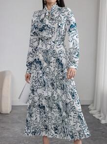 Modelyn Damen Urlaubs-Kleid mit floralem Muster, V-Ausschnitt, Langarm, elegant