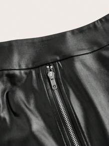 Zolique 女士时尚 PU 皮革侧拉链 A 字裙 - 黑色 - 查看 4