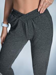 Women Elastic Waist Pocket Casual Outdoor Sweatpants Jogger Pants - Dark Grey - View 4