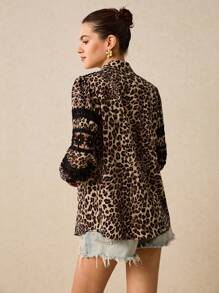 Poéselle Women's Leopard Print Contrast Lace Loose Long Sleeve Shirt, Fall/Winter, BOHO Cottagecore Heavy Duty, FW25 Boho - Multicolor - View 2