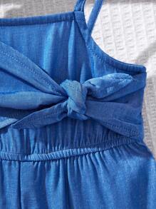 SHEIN Leap Crew Summer Cute Vacation Blue Sleeveless Jumpsuit For Baby Girl - Blue - View 7