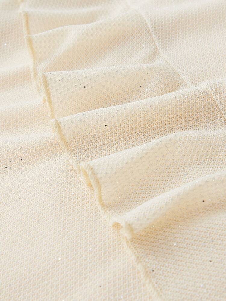 SHEIN Maija Spring And Summer New Style Apricot Glitter Knitted Lotus Leaf Lace Waist Sexy Suspender Women's Mini Dress Urban Modern Elegant Sleeveless Daily Casual Commuting Suitable For Going Out On Holiday Holiday Party Wedding Date Wear