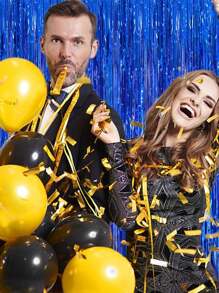 1 件/3 件蓝色金属箔流苏窗帘适用于摄影工作室、生日、婚礼、订婚、新娘送礼会、节日、庆典、派对装饰