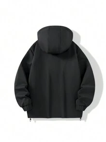 Manfinity Homme Men's Casual Solid Color Drawstring Hooded Pullover Jacket