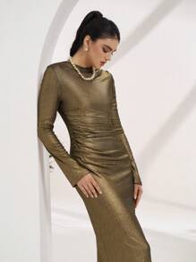 Modelyn Damska metaliczna sukienka maxi w stylu arabskim o dopasowanym kroju