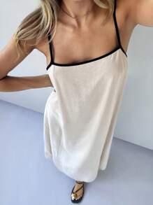 Forever 21 Women Casual Loose Contrast Color Strap Dress