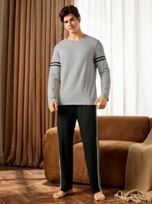 Manfinity Underwear&Sleepwear Basics Pijama superior de manga larga con rayas de contraste para hombre