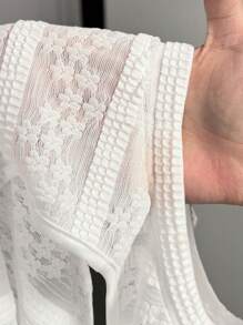 BamGleam Top corto de mujer de unicolor con encaje y calado