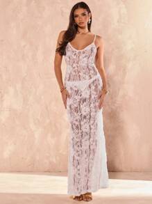 SHEIN BAE Summer Beach Cover Dress Pure White 3D Three-Dimensional Flower Quality Sexy Backless Dress - Apricot - View 6