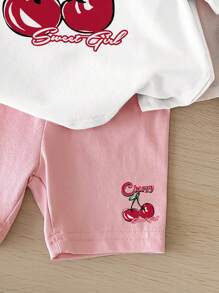 SHEIN Leap Crew Baby Girl Casual Minimalist Short Sleeve 2pcs Set, Suitable For Spring/Summer - Multicolor - View 4