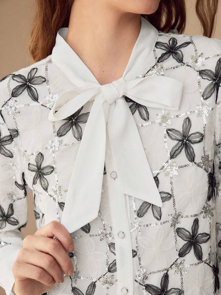 CONTRAST SEQUIN BUTTON UP BLOUSE