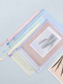 5 件套马卡龙色网眼拉链袋套装，适用于 A4/A5/A6 尺寸，PVC 透明防水材质，多功能收纳，可存放教科书、纸张、文具等。简约设计，容量大，适用于学校和办公用品。,返校,学校用品 - 彩色 - 查看 8