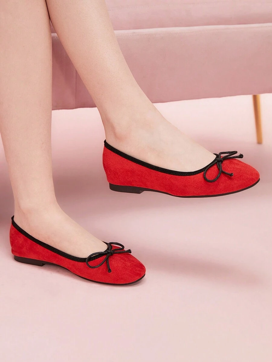 CUCCOO DOLLMOD Women's Casual Flat Shoes With Bow Decor & Contrast Color Spring Shoes Spring Break Easter - Red - View 1
