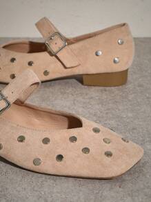 SHUZIA Zapatos de tacón de punta cuadrada cómodos y de fácil puesta para mujer - Beis - Ver 5