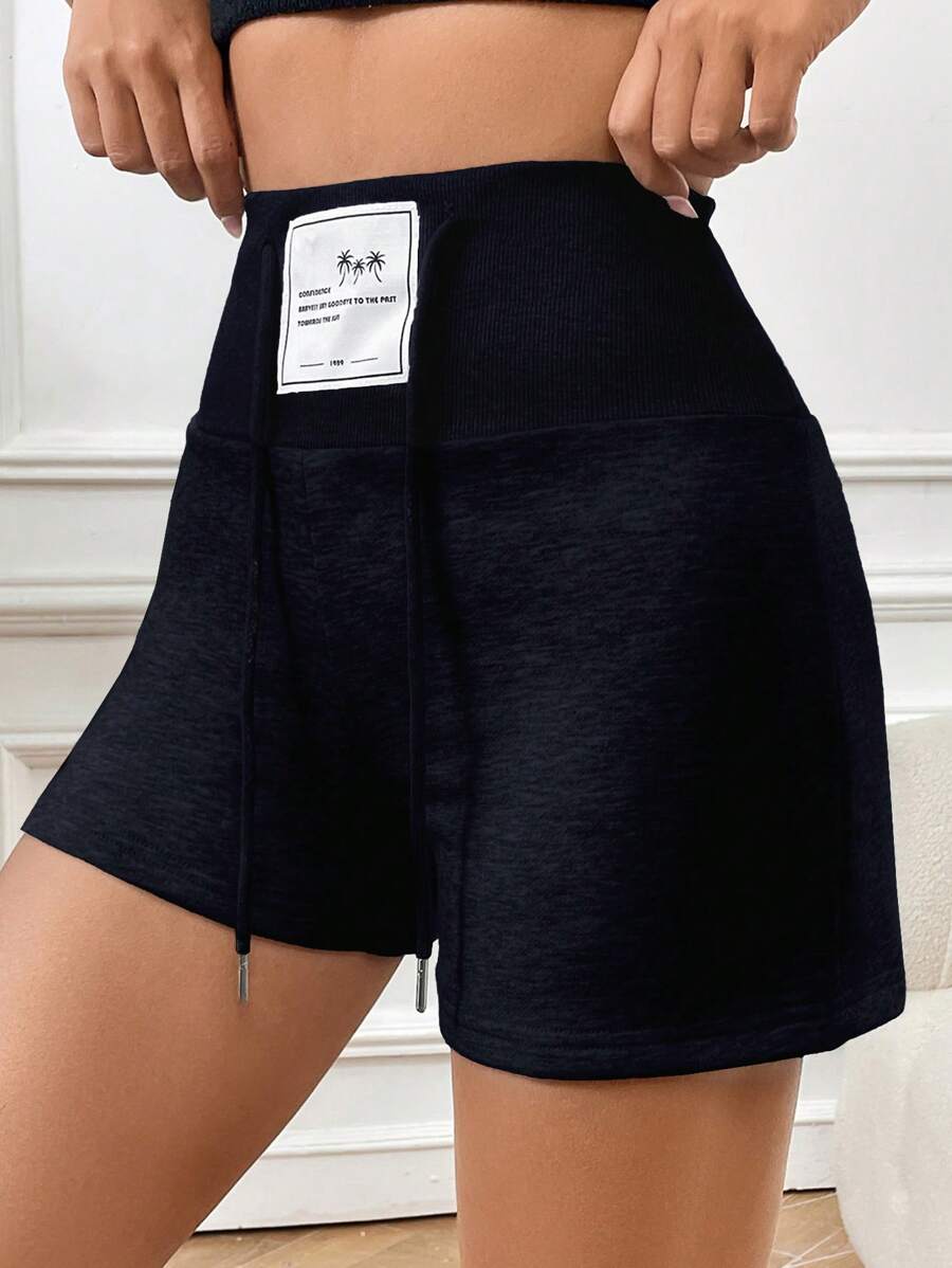 SHEIN EZwear Pantaloncini con vita regolabile con coulisse e applicazione di lettere