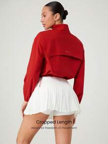 GLOWMODE Water-Resistant Lightweight Tennis Underarm Back Mesh Panel Adjustable Hem Waist Length Jacket Workout Traning Tennis - Fiery Red - View 2