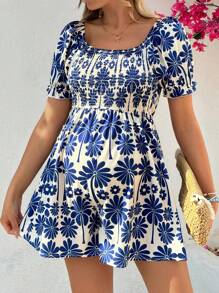 SHEIN Maternity Floral Print Romper With Short Sleeves