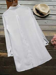 INAWLY Women's Solid Color Casual Half-Placket Shirt, Spring/Summer Fall Cloth For Women - White - View 2