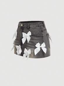 SHEIN MOD 女士蝴蝶结装饰口袋短款牛仔 A 字裙