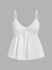 Women's Casual Babydoll Spaghetti Strap White Cami Top, Suitable For Summer Vacation - Multicolor - View 1