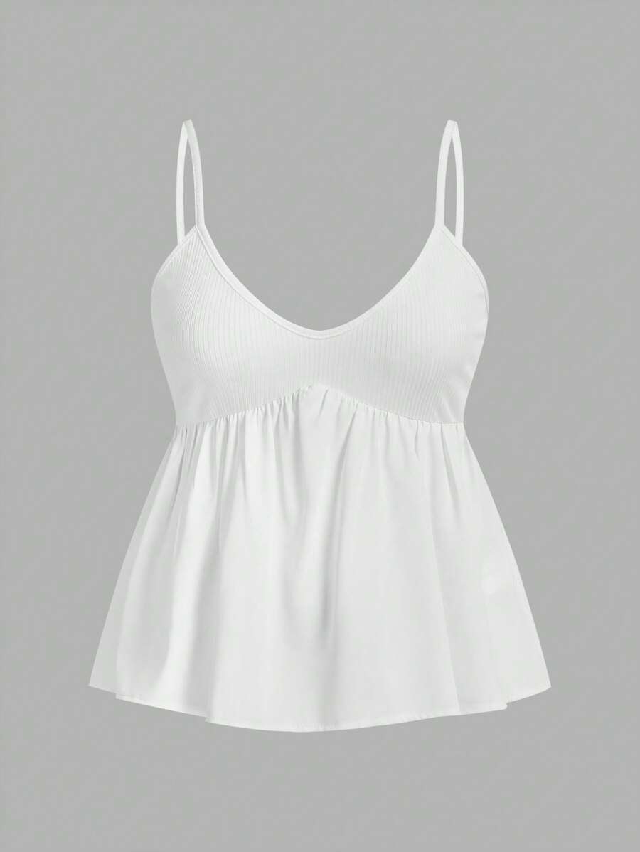 Women's Casual Babydoll Spaghetti Strap White Cami Top, Suitable For Summer Vacation - Multicolor - View 1