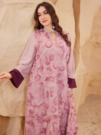 Al Najma 大码女式 3D 花卉面料优雅连衣裙