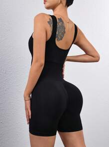 Easithlete Combinaison sans manches ajustée sans couture de couleur unie pour le sport