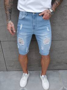 Manfinity LEGND Men's Light Blue Washed Loose Casual Denim Shorts, Urban Chill