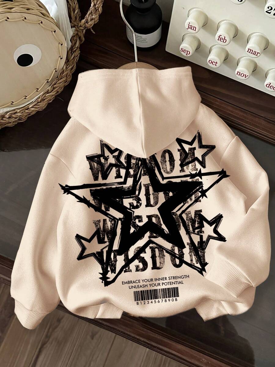 SHEIN Leap Crew 男婴针织柔软连帽休闲厚毛衣，适合秋季 - 杏色 - 查看 1