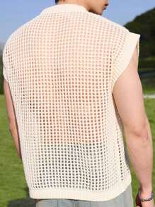 Manfinity Hypemode Men's Solid Color V-Neck Hollow Out Loose Knit Sweater Mesh Top Men