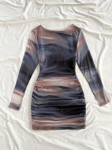 Soleia Autumn/Winter Casual Tie-Dye Long Sleeve Bodycon Dress For Women,Vacation Outfits Women