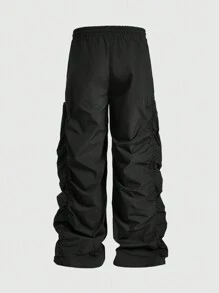 ROMWE MEN Street Life Pantalones largos sueltos de hombre con pliegues laterales y capas