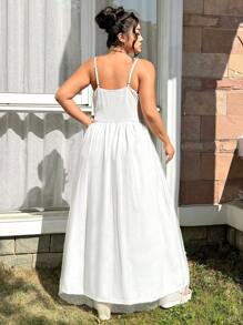 SHEIN EZwear Plus Size White Extra Long Mesh Sundress, Summer - White - View 2