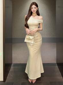 DAZY Ensemble femme 2 pièces top sirène épaules dénudées ajusté et jupe, tenue de soirée formelle pour mariage, fête, été, robe de bal