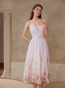 MOTF PREMIUM VESTIDO RECOGIDO CON ESTAMPADO DE FLORES - Rosa - Ver 5