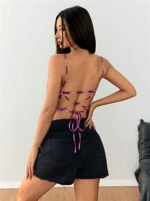 SHEIN EZwear Top de punto con escote trasero con cordones sexy y a la moda
