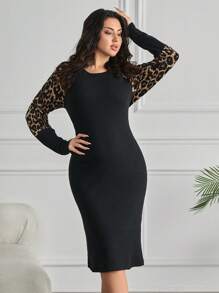 RueChic Women Leopard Printed Midi Black Dress