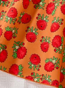 SHEIN Tween Girl 休闲斋月女孩印花泡泡袖上衣和花卉裙套装 - 白色 - 查看 4