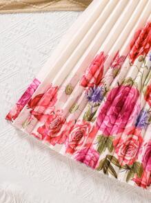 SHEIN Tween Girls Minimalist Fashion Casual Everyday Digital Print Pleated Dress - Apricot - View 4